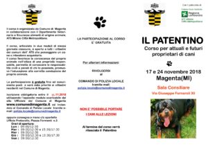 MAGENTA, POLIZIA LOCALE: ENTRO IL 19 NOVEMBRE LE ISCRIZIONI PER IL ″PATENTINO″ RIVOLTO AD ATTUALI E FUTURI PROPRIETARI DI CANI